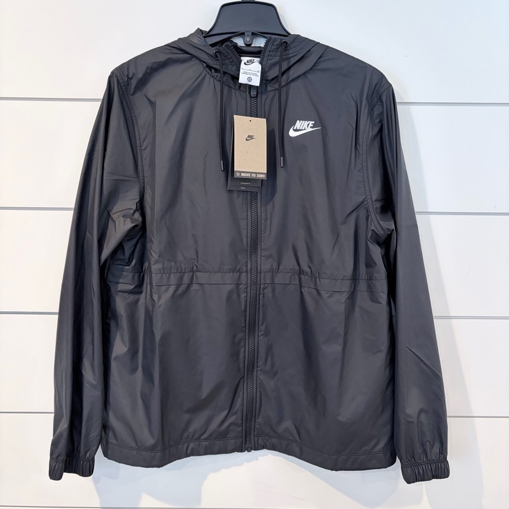 NWT Nike Oversized Hooded Windbreaker Jacket Black Repel Zip Up Small Athleisure